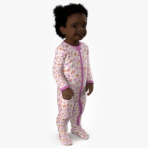 Toddler Black Girl Light Skin in Full Bodysuit Standing Fur 3D model