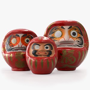Japanese Daruma Doll 3-Piece Set High-Poly  Low-Poly - 3D Model