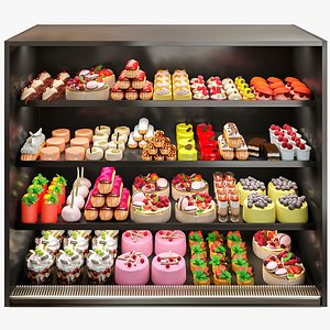 Showcase with desserts cakes and pastries 3D model