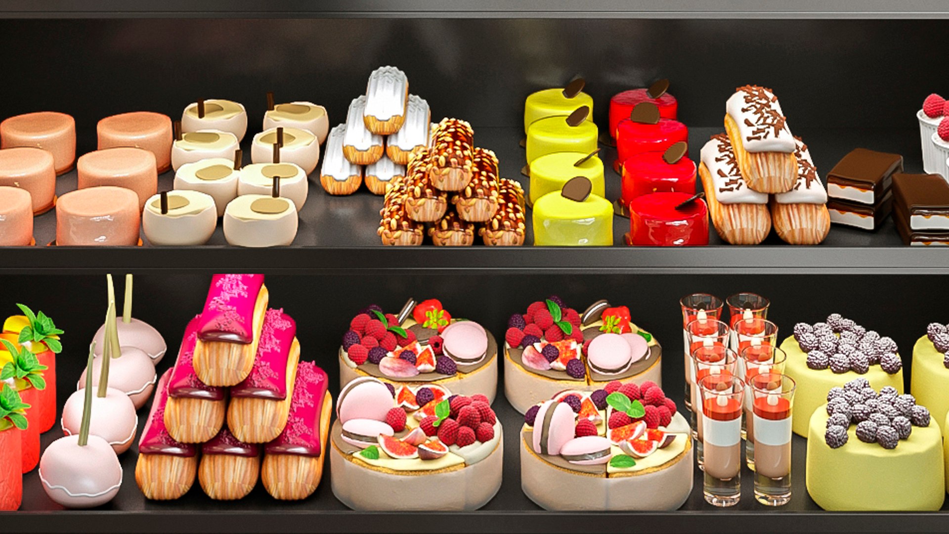 Showcase With Desserts Cakes And Pastries 3D Model - TurboSquid 2008713