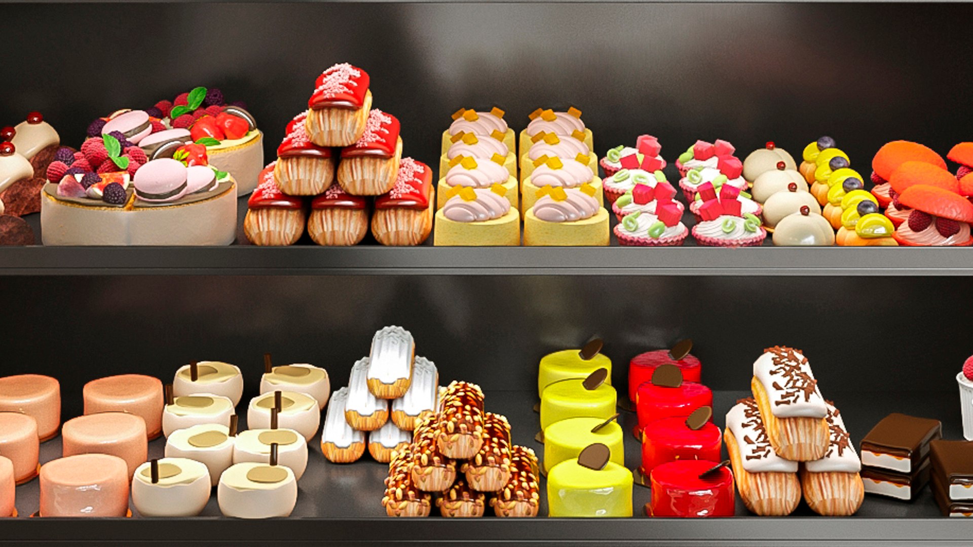 Showcase With Desserts Cakes And Pastries 3D Model TurboSquid 2008713