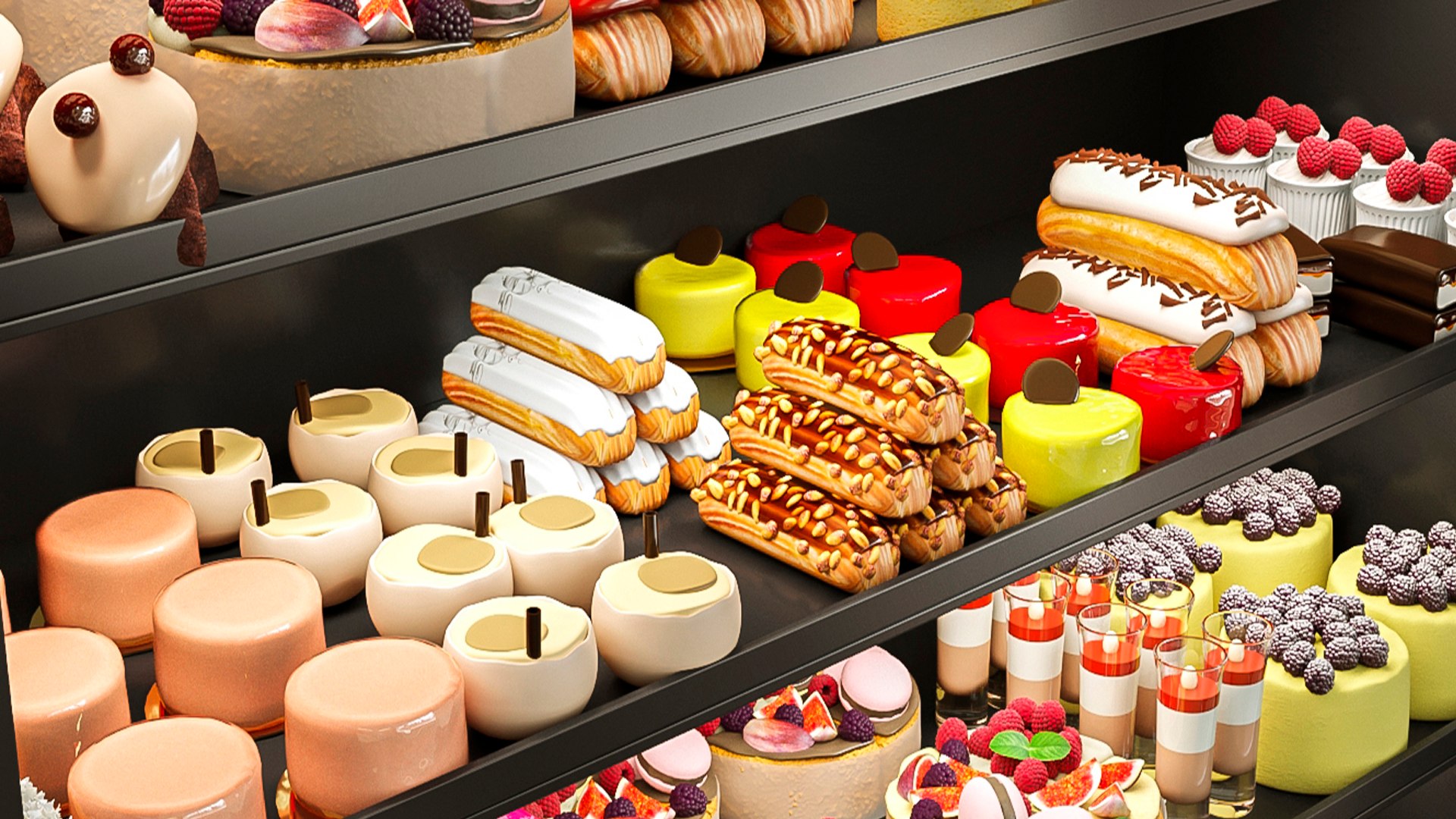 Showcase With Desserts Cakes And Pastries 3D Model - TurboSquid 2008713