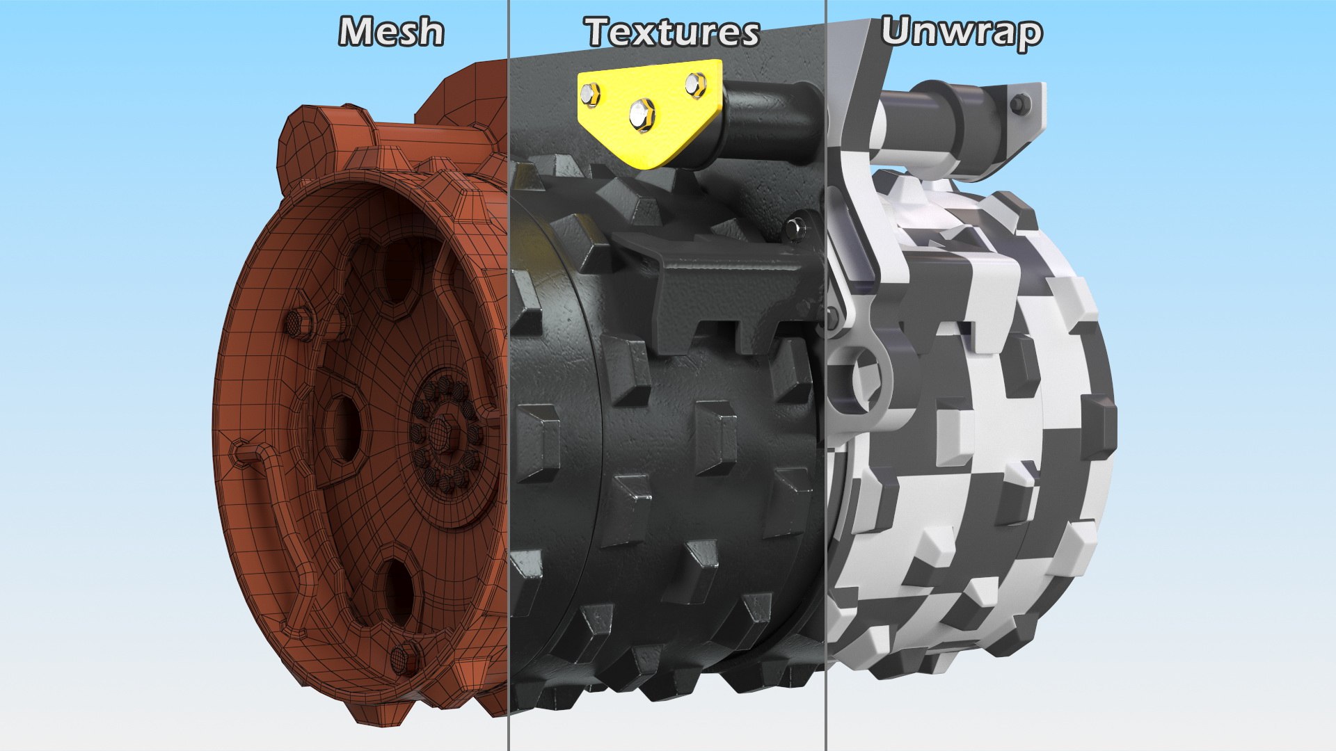Compaction Wheel 3D model https://p.turbosquid.com/ts-thumb/uJ/dMWTBK/WH/compactionwheel3dsmodel016/jpg/1620298658/1920x1080/fit_q87/b5cd3aa7d56de43014e5d70cafb5ef22b27b85fc/compactionwheel3dsmodel016.jpg