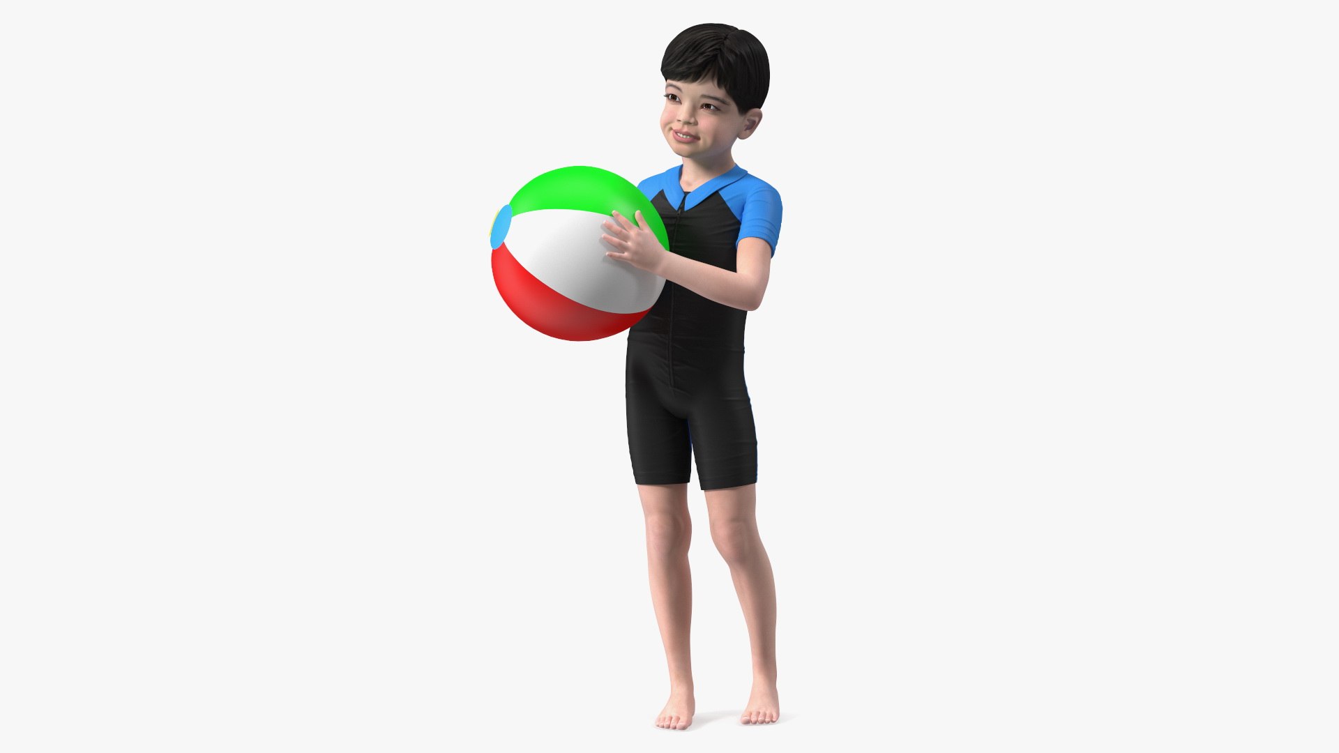 Asian Child Boy With Beach Ball 3D model preview