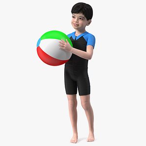 Asian Child Boy With Beach Ball