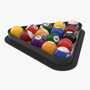 Billiard Balls Set in Triangle Rack 3D model