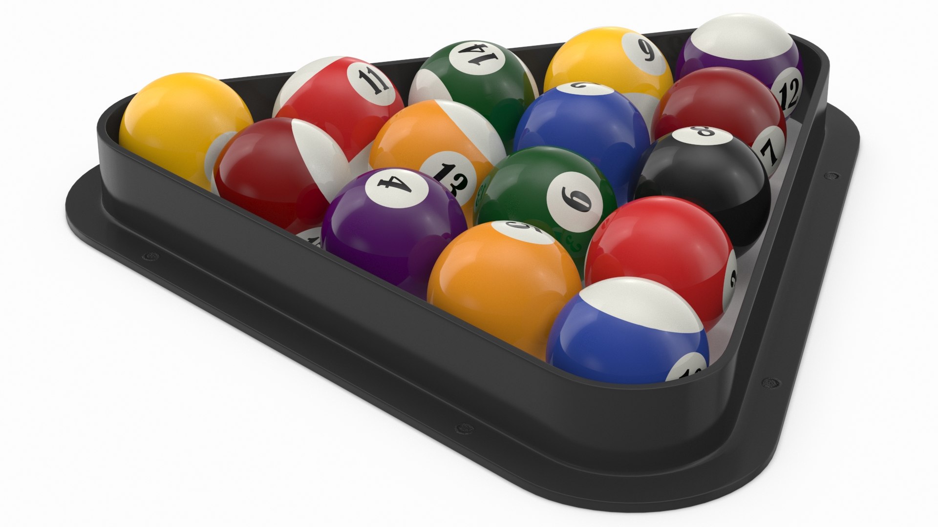 Billiard Balls Set in Triangle Rack 3D model preview