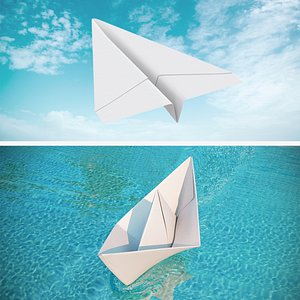 origami paper boat plane 3D model