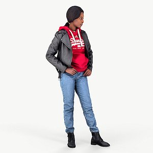 3D Casual Urban Lady in Red Hoodie