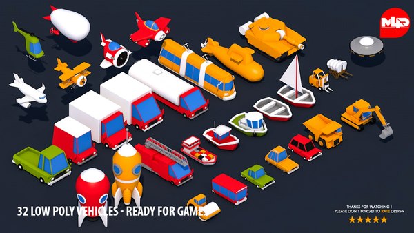 32 Low Poly Vehicles - Ready for Games