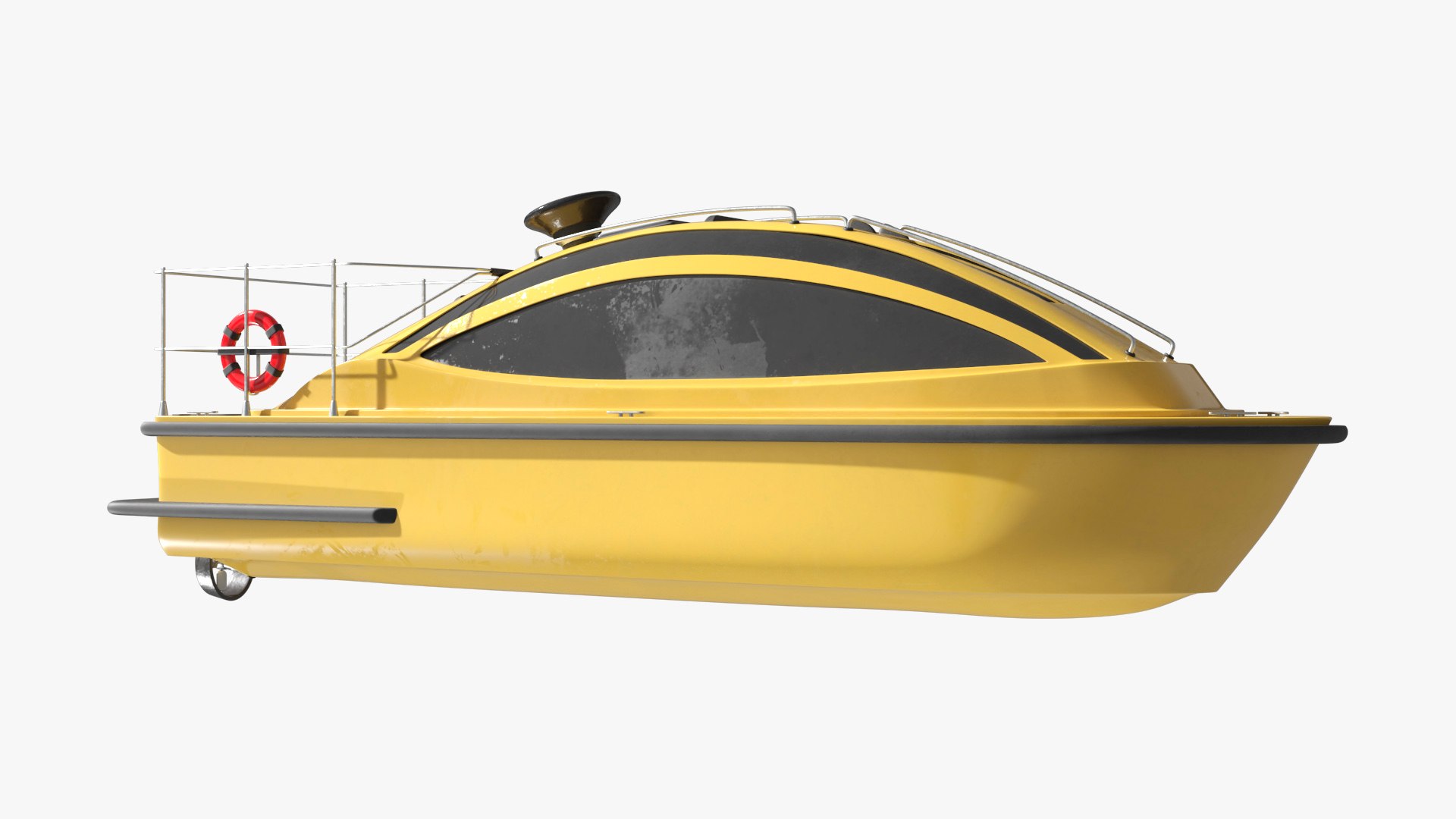 Compact Cabin Motorboat with Rear Deck Yellow and Black 3D model preview