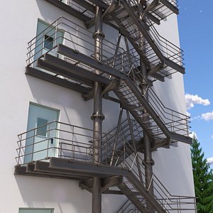 Fire Escape with House Wall