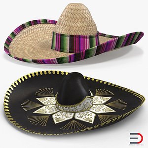3D sombreros set mexican model