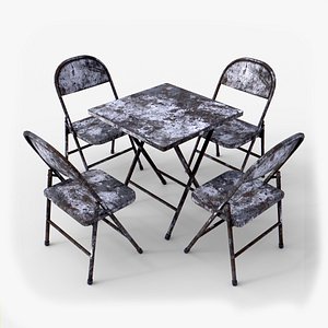 Rusted Folding Table With Folding Chair 3D