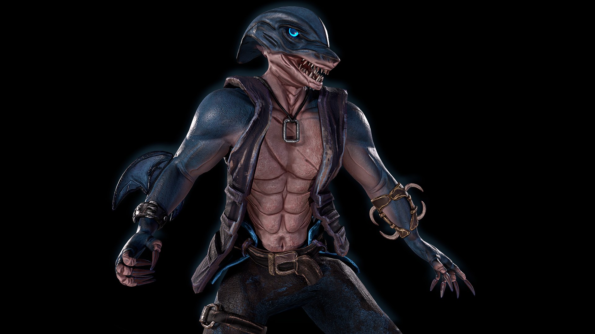 3D Shark-Man model https://p.turbosquid.com/ts-thumb/uM/PnYU1R/i7/shark_preview1/png/1743246804/1920x1080/fit_q87/2ea478cad7fad4cc76044c8c47a1649583bfbbbb/shark_preview1.jpg