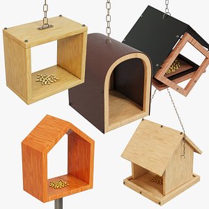Birds house feeders with different shapes with grain PBR