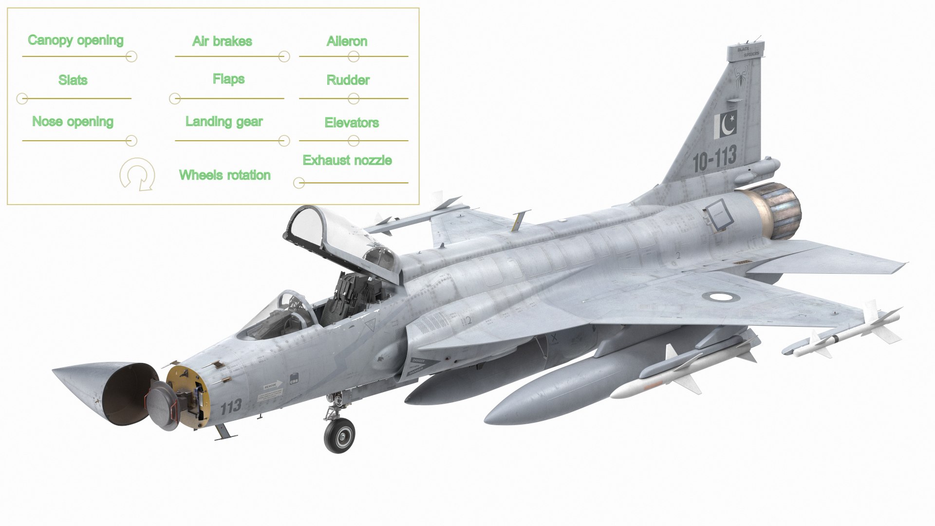 PAC JF-17 Thunder Pakistan Air Force with Armament Rigged 3D model https://p.turbosquid.com/ts-thumb/uM/VP9Ez6/PQ/pacjf17thunderpakistanairforcewitharmamentriggedmb3dmodel013/jpg/1632436988/1920x1080/fit_q87/da2a46ffa44c21a2b6c9ed17ab8e79621bdd6af8/pacjf17thunderpakistanairforcewitharmamentriggedmb3dmodel013.jpg