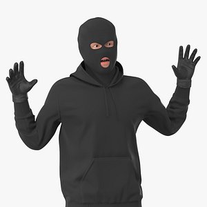 Thief Male Figure in Balaclava Surrender Pose