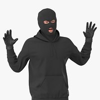 Thief Male Figure in Balaclava Surrender Pose