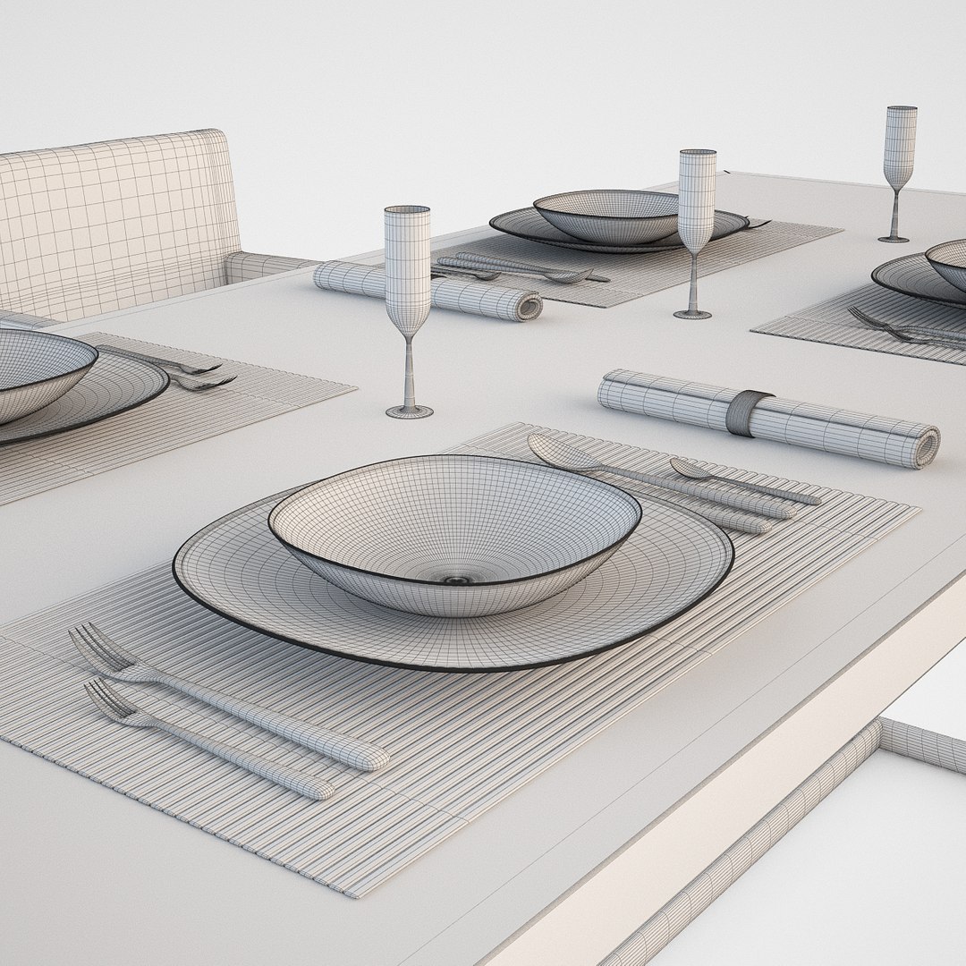 Modern Table Set 3d Model