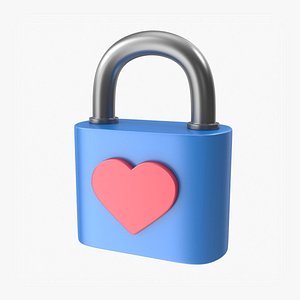 Blue Padlock with Heart 3D model