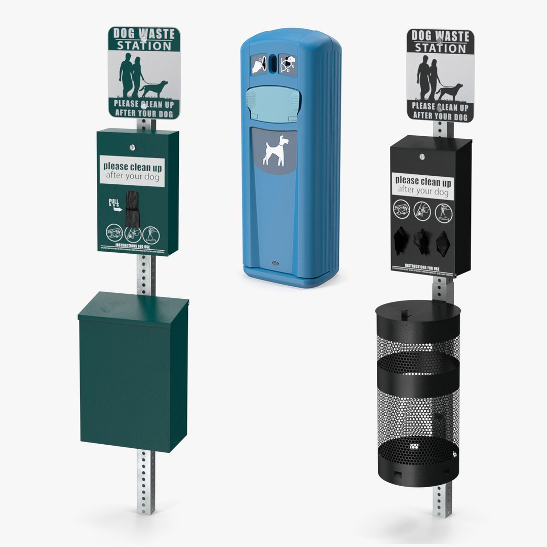 Pet Waste Stations Collection 3D model preview