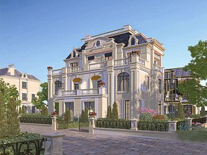 European style single-family villa manor Scenery yard 3D model