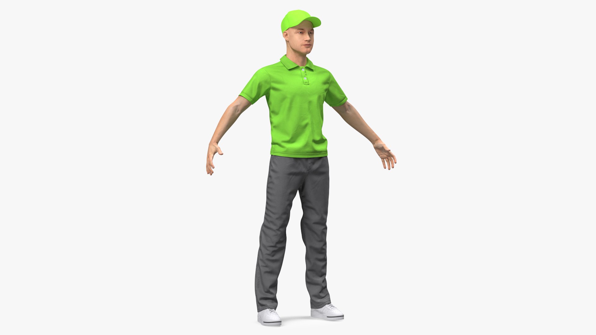 Delivery Service Man in Green Uniform Neutral Pose 3D model preview