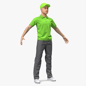 Delivery Service Man in Green Uniform Neutral Pose