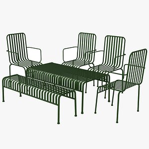 3D Hay Palissade Striped Outdoor Furniture Set Green model