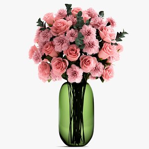 Bouquet of pink  flowers in a vase for decor 148 3D model