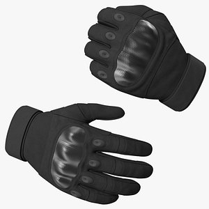 Military Gloves Black Fur Rigged