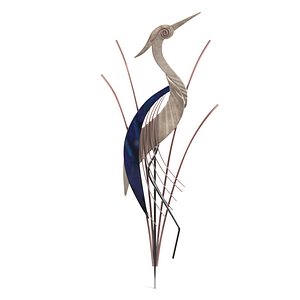 Heron Bird With Head Raised 38 Inch High Metal Wall Art PBR