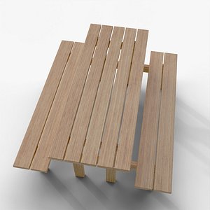 Wooden Picnic Table Bench 3D Model model