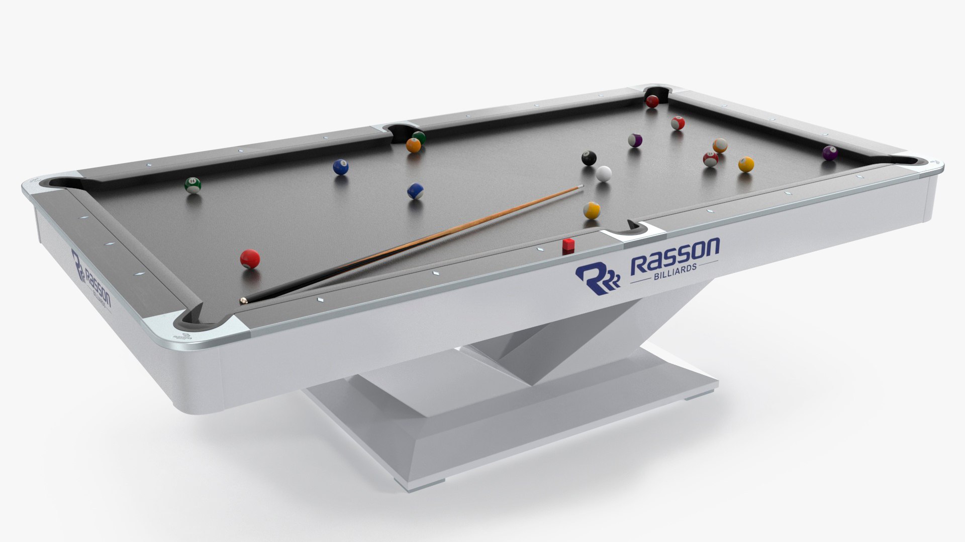 Billiards Black Table Rasson with Balls and Cue 3D model preview