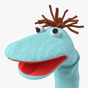 3D Sock Puppet Character Blue Boy Smiling Pose
