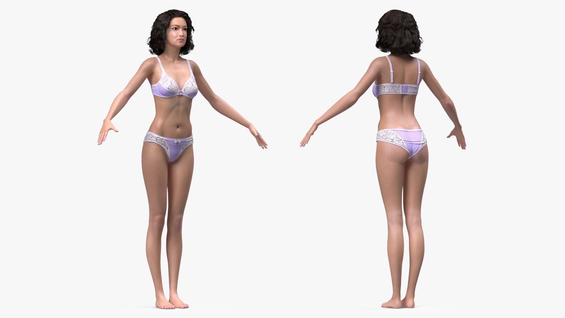 Asian Woman in Lingerie T Pose 3D model for industrial visualization, technical presentation, simulation, product rendering, and animation
