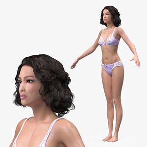 Asian Woman wearing Lingerie T Pose 3D model