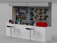 Workshop Tool Workbench With Perforated Panel 3D Model