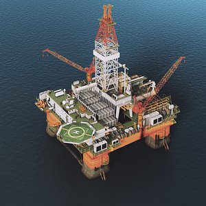 3D semi submersible oil rig