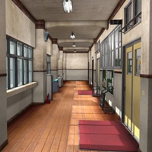 japanese school hallway 3D model