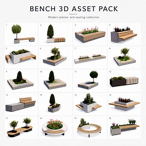 3D 20 Landscape Seating and Planter 3D Pack