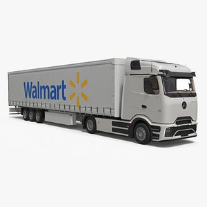 3D Mercedes Electric Truck with Walmart Trailer White