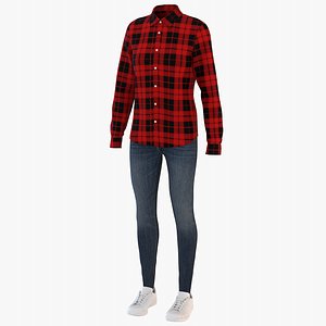 women shirt jeans sneakers model