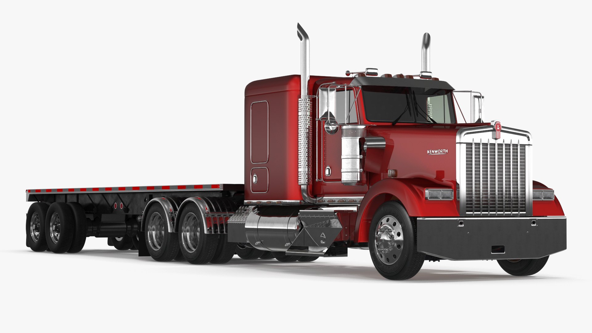 Kenworth W900 Truck and Flatbed Trailer 3D model preview