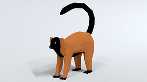Low Poly Cartoon Red Ruffed Lemur