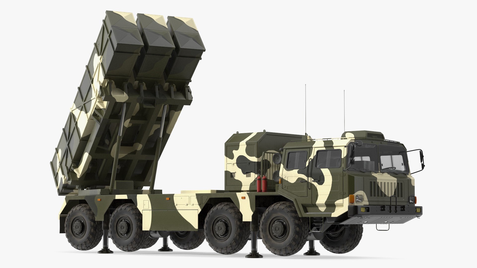 Chinese MLRS WS-2D Green Camouflage in Battle Position 3D model preview