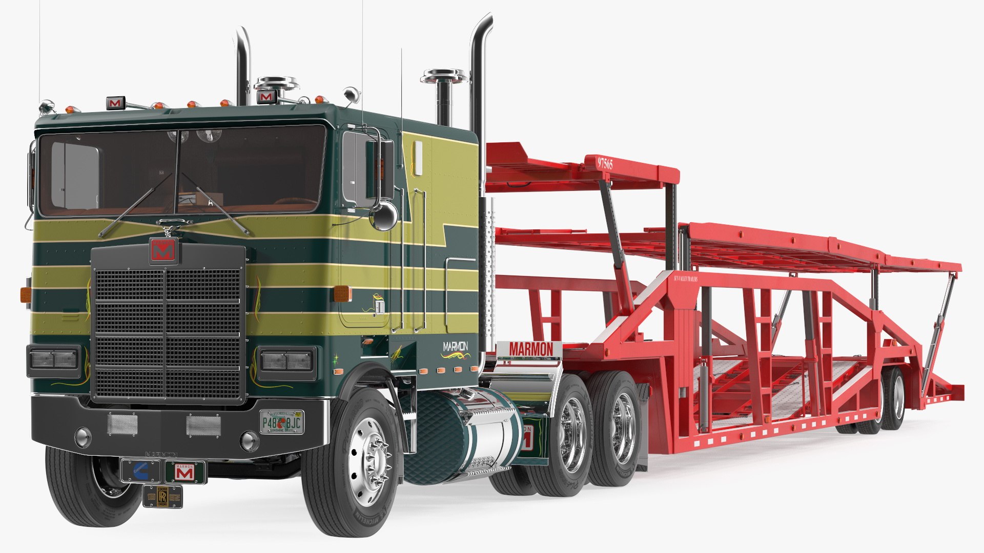 Marmon Truck with Sun Valley Car Carrier Rigged 3D model preview