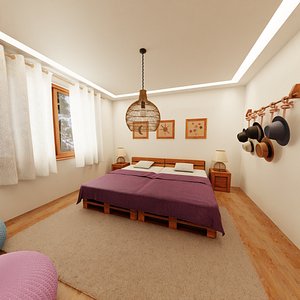 Bedroom wiht Palette Bed 3D model