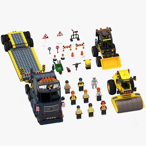 Lego workers and construction equipment set